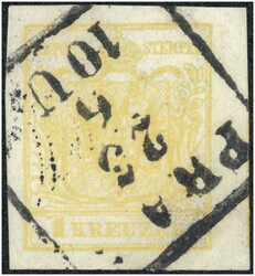 1 Kreuzer gelb Type III Mp, Unebenheiten im oberen Rand, aber rundum ...