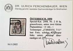 2 Kreuzer grauschwarz Type Ia Hp, 2 kleine Plattenfehler, rundum ...