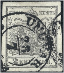 2 Kreuzer grau Type Ia Hp mit Plattenfehler "Kleiner weißer Fleck im ...