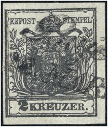 2 Kreuzer tiefschwarz Type Ib Hp, unterlegte Mitte, P! Signiert Seitz ...
