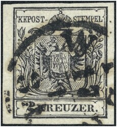 2 Kreuzer schwarz IIIa Hp, breitrandiges P! Befund Dr. ...