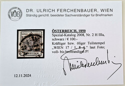 2 Kreuzer schwarz IIIa Hp, breitrandiges P! Befund Dr. ...