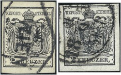 2 Kreuzer schwarz Type IIIa Hp und Type IIIb Mp, beide frische P! ...