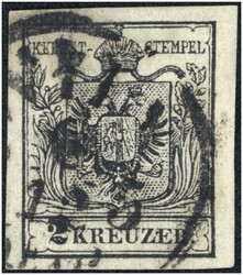2 Kreuzer tiefschwarz Type IIIb Mp, Feinstdruck, breitrandiges P! ...