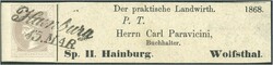 1868 HAINBURG/15.MAR Langstempel auf Zeitungsmarke lilabraun Type Ia ...
