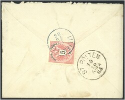 1885 LILIENFELD/15.10.85 blauer Einkreisstempel auf 5 Kr. rosa auf ...