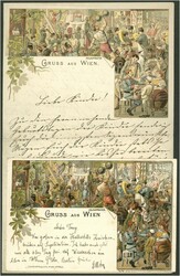 1898 Gruss aus Wien/ Volksprater Litho-Ansichtskarte und gleicher ...
