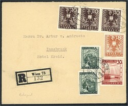 1945 WIEN 73 .... Rohrpoststempel 13:10 bzw. 15:10! auf frankiertem ...