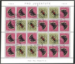 1953 Pro Juventute, Kehrdruckbogen (24 Marken) gestempelt 1953  ...