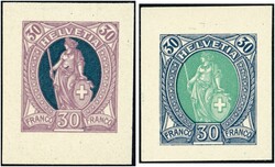 Stehende Helvetia, 2 Essays zu 30 C. in verschiedenen ...