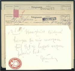 1912 Reichenau, 2 Staatstelegramme vom Jäger der Jagdleitung Sr. K.u ...