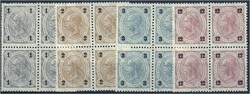 1890 1, 2, 3 und 12 Kreuzer je mit Lackstreifen im 4er-Block, meist ...