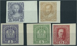 1908/1916 2, 3, 5 und 15 Heller ungezähnt und 20 Heller in einer ...
