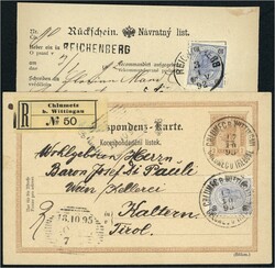 1883/1899 8 Poststücke, dabei frankierter Rückschein über ...