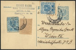 1922 28.4. Ganzsachen-Postkarte mit 2 Kr. Werteindruck ins Muster der ...