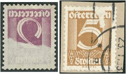 1925 Ziffernserie 2 Groschen mit Teilabklatsch und 5 Groschen auf ...