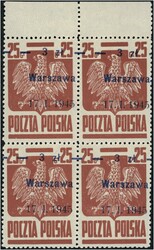 1945 Befreiung der polnischen Städte 3 Zloti auf 25 Gr. im 4er-Block ...