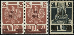 1945 Freimarken 1 Zl. und 1,50 Zl. (in waagrechtem Paar) je mit 1945 ...