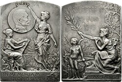SERBIEN Peter I. 1903-1918 AR-Plakette 1903 von Tony Szirmai. Auf den ...