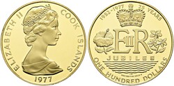 COOK INSELN  100 Dollars (9,76g) 1977 25 Jahre Elisabeth II.  Katalog ...