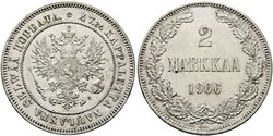 FINNLAND Nikolaus II. 1894-1917 2 Markkaa 1906 L gereinigt, leichter ...