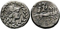 RÖMISCHE REPUBLIK Cn. Gellius Denarius (3,77 g), Roma, 138 v. Chr. ...