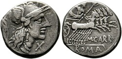 RÖMISCHE REPUBLIK M. Papirius Carbo Denarius (3,84 g), Roma, 122 v. ...