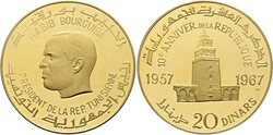 TUNESIEN - Republik seit 1957 20 Dinars (38,12g) 1967 10 Jahre ...