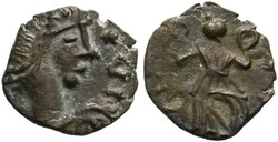 AE-Münze (0,46g) Büste mit Perlendiadem, Drapierung und Kürass / ...