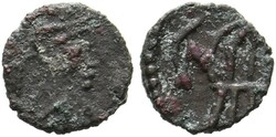 AE-Münze (0,34g) 496-523 n. Chr. Stilisierte Büste mit Perlendiadem ...