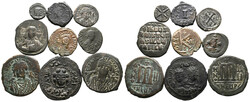 Lot Byzanz (9) Lot von 9 Bronzemünzen, darunter: Mauricius Tiberius ...