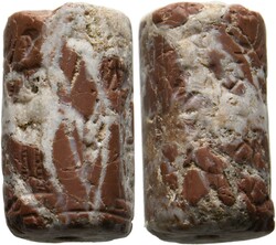 Rollsiegel (28mm) aus rotem Jaspis, vermutlich mesopotamisch, ...