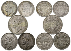 Lot 5 Stück; 2 Kronen 1912 und Krone 1914 (2x), 1915 (2x), alle ...