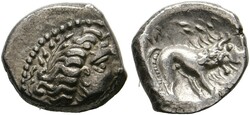 Drachme (2,18g) ca. 2. Jhdt. v. Chr. Insubres, Stilisierter Kopf der ...