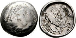 Tetradrachme (13,76g) Typus "Kinnlos" Stilisierter Kopf des Zeus mit ...