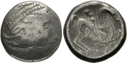 Tetradrachme (14,17g) Typus "Kinnlos" Stilisierter Kopf des Zeus mit ...