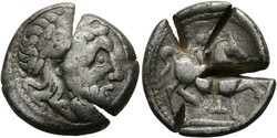 Tetradrachme (14,17g) Philippos II.-Imitation Stilisierter Kopf des ...