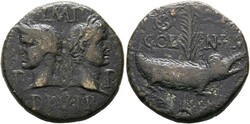Dupondius (12,61g) ca. 10-14 n. Chr. Kopf des Agrippa mit Corona ...
