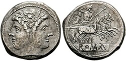 Didrachme / Quadrigatus (6,35g) ca. 225-212 v. Chr. Roma, Doppelkopf ...