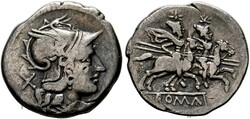 Denarius (3,24g) nach 211 v. Chr. Roma, Kopf der Roma mit ...