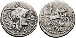 Denarius (3,78g) 124 v. Chr. Roma, Kopf der Roma mit geflügeltem ...