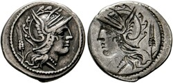 Denarius (Fehlprägung, Brockage) (4,04g) 101 v. Chr. Roma, Kopf der ...