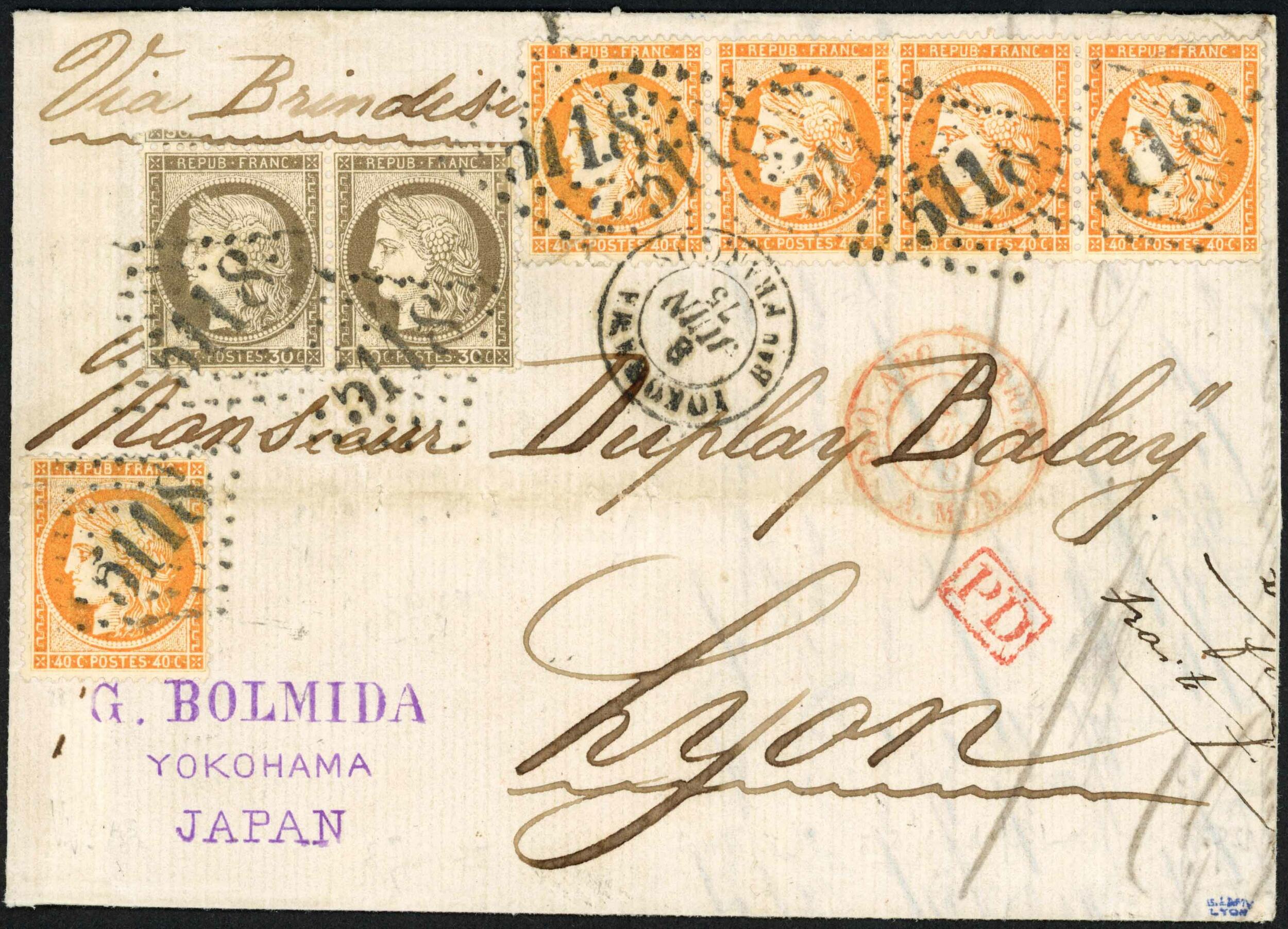 YOKOHAMA BUREAU FRANCAIS TO LYON BY BRITISH STEAMER: 8 June 1875 E ...