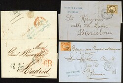 SPANISH MAILS EX FRANCE & ITALY: 1828-76 group with 1828 EL Marseille ...