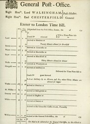 RARE ORIGINAL c.1790 P.O. "EXETER TO LONDON TIME-BILL" SHOWING ALL ...