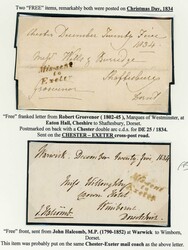 1830s MISSENT TO EXETER MARKS - 3-LINE TYPES: 1830-4 group with ...