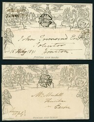 MULREADY 1d LETTER-SHEETS PAIR WITH BLACK MX - BROWN "Whimple/Penny ...