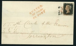 1d BLACK COVER WITH BLACK R.H. "No.5[?]" MARK & RED "EXETER/PY POST" ...