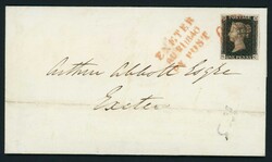 1d BLACK COVER WITH BLACK R.H. "No.5[?]" MARK & RED "EXETER/PY POST" ...