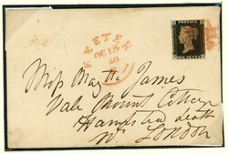 PAIR OF 1d BLACK COVERS WITH RED "EXETER" CDS's BESIDE THE STAMPS; 13 ...